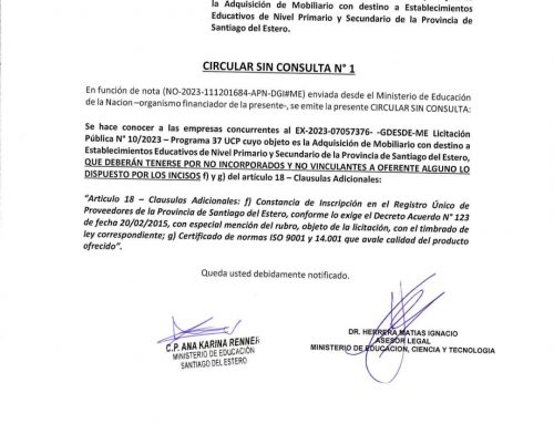 Licitación Pública N’ 10/2023 CIRCULAR SIN CONSULTA N° 1